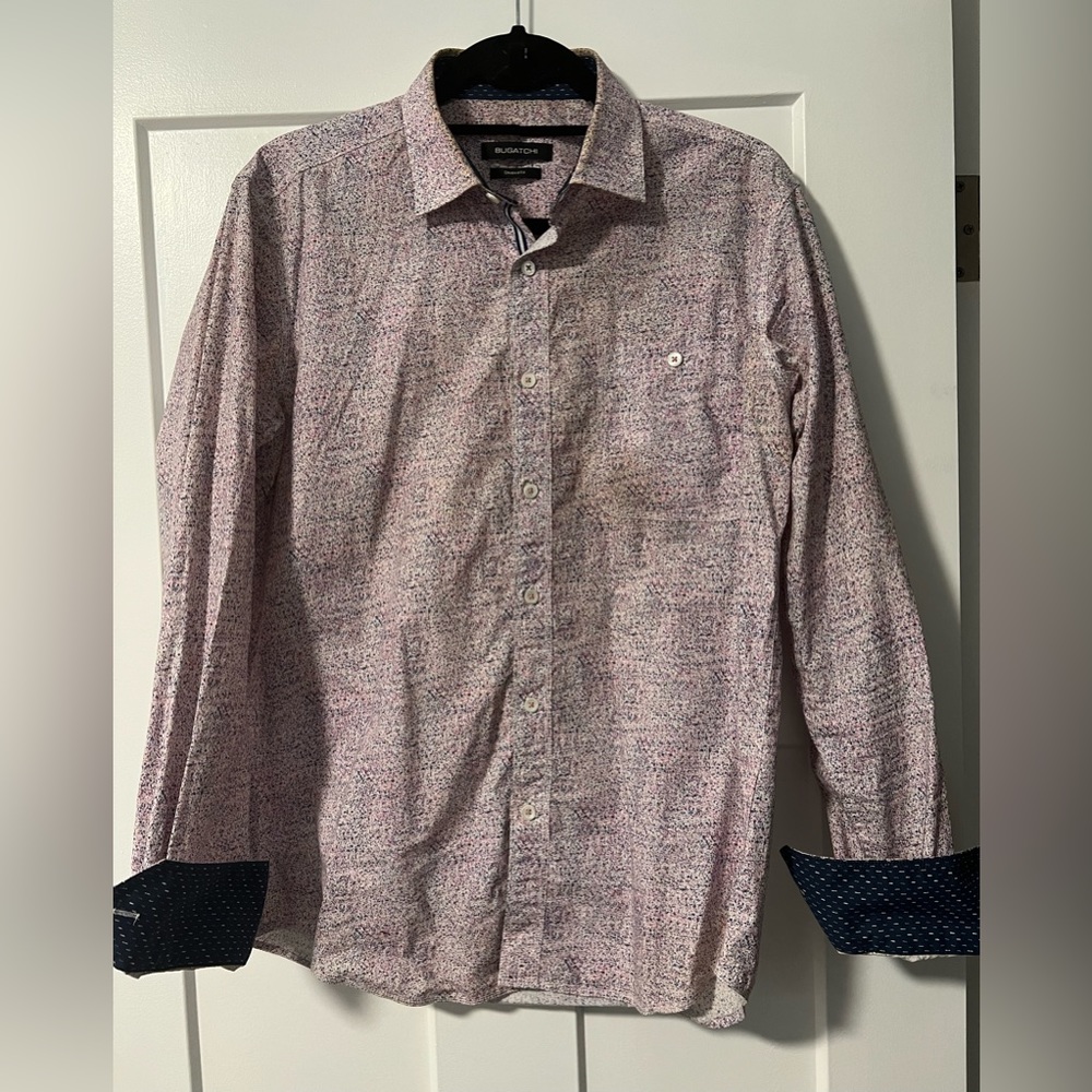 Bugatchi spread / French collar shirt / small size / white with multi color dots